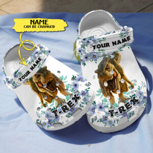 Dinosaur T-REX Blue Flower Pattern Clogs