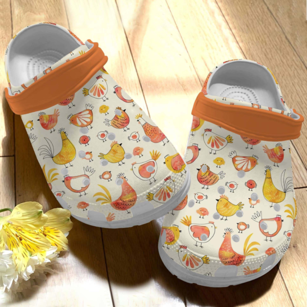 Orange Parents And Baby Chicken Pattern Slippers
