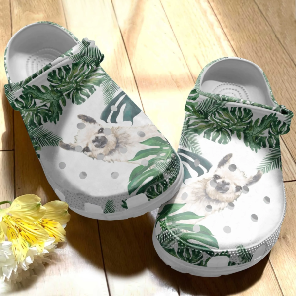 Llamas With Fresh Green Tropical Plant Slippers