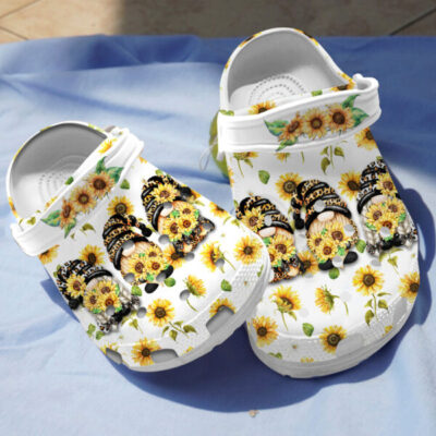 Beautiful Bee Gnomes Sunflower Pattern Crocs Shoes