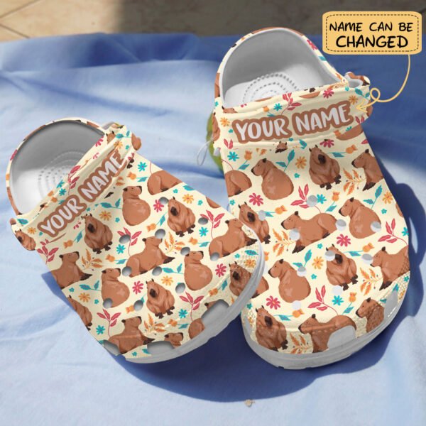 Brown Capybara Floral Pattern Limited Edition Clogs Slippers