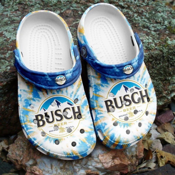Blue Busch Beers Tie Dye Crocs Shoes