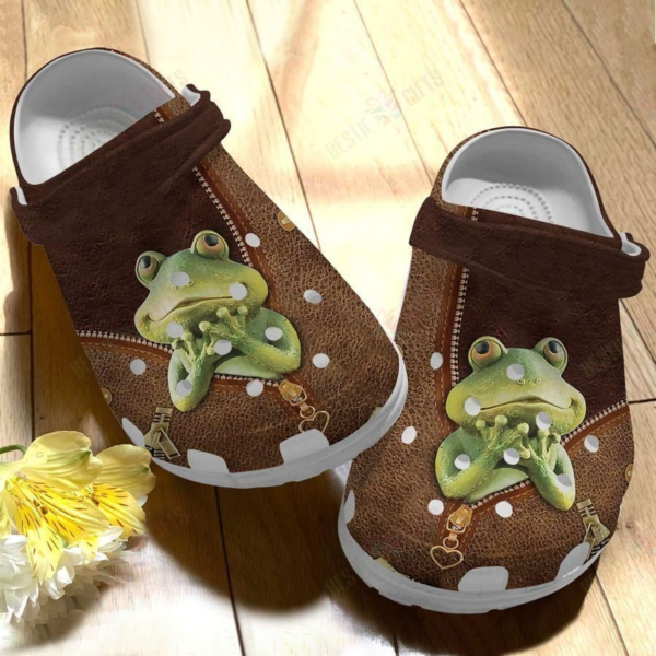 Cute Green Frog Leather Pattern Print Crocs Shoes