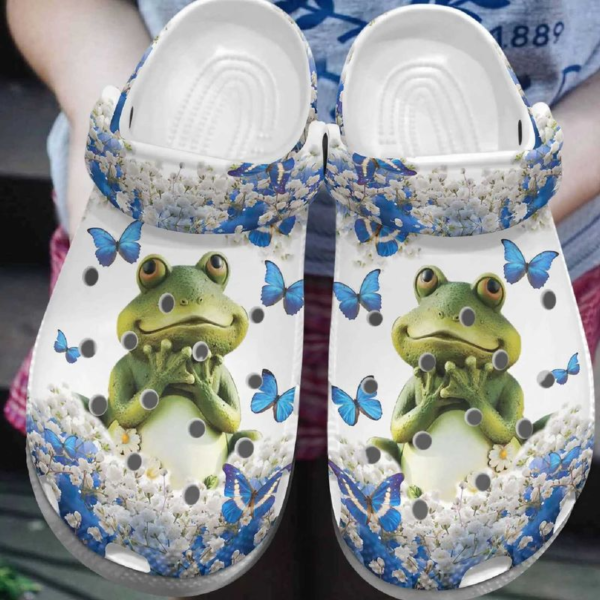 Lovely Frog And Magic Blue Butterfly Crocs Shoes