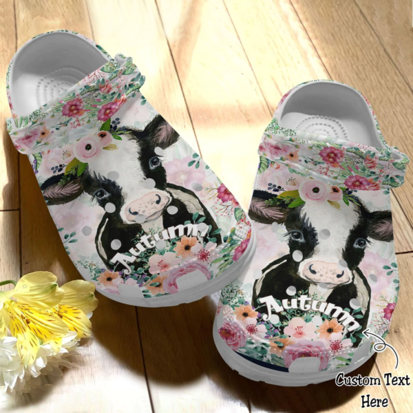 Beautiful Cow Autumn Floral Clogs Shoes