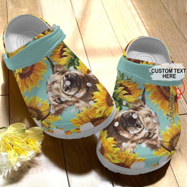 Personalized Funny Highland Cow With Sunflower Clogs Shoes