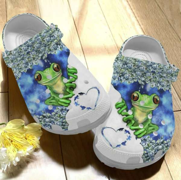 Green Frog Floral Clogs Shoes