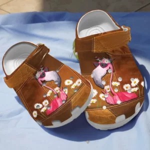 Stylish Flamingo Leather Pattern Clogs Shoes, Animal Print Clogs