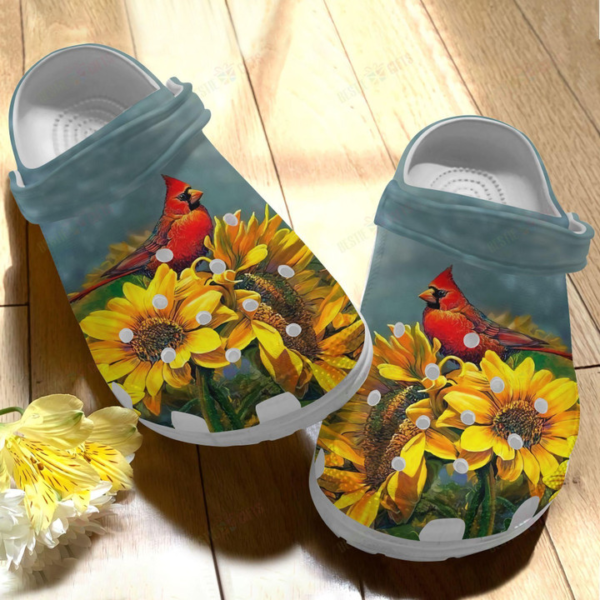 Beautiful Cardinal With Sunflowers Clogs Shoes