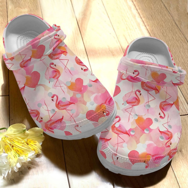 Flamingo And Sweet Hearts Pattern Clogs Shoes, Animal Print Clogs