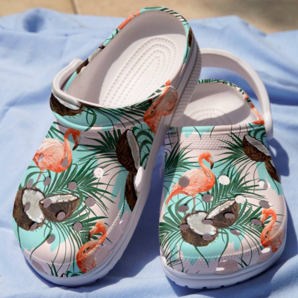 Flamingo Coconut Tropical Forest Clogs Shoes, Animal Print Clogs