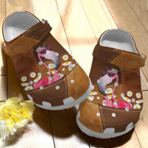 Stylish Flamingo Leather Pattern Clogs Shoes, Animal Print Clogs