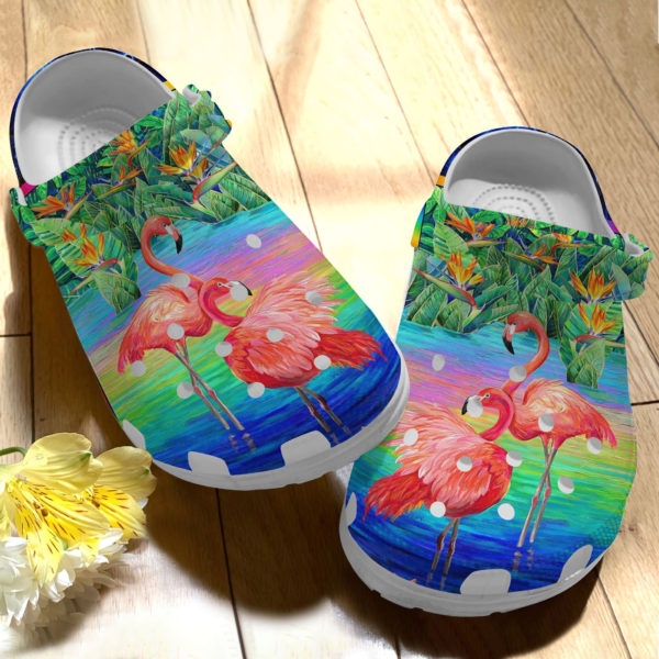 Beautiful Flamingo With Bird Of Paradise Flowers Pattern Clogs Shoes