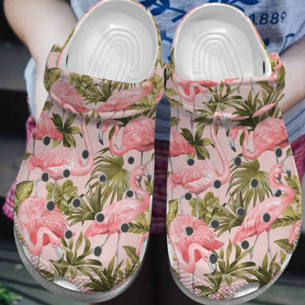 Flamingo And Tropical Leaves Clogs Shoes