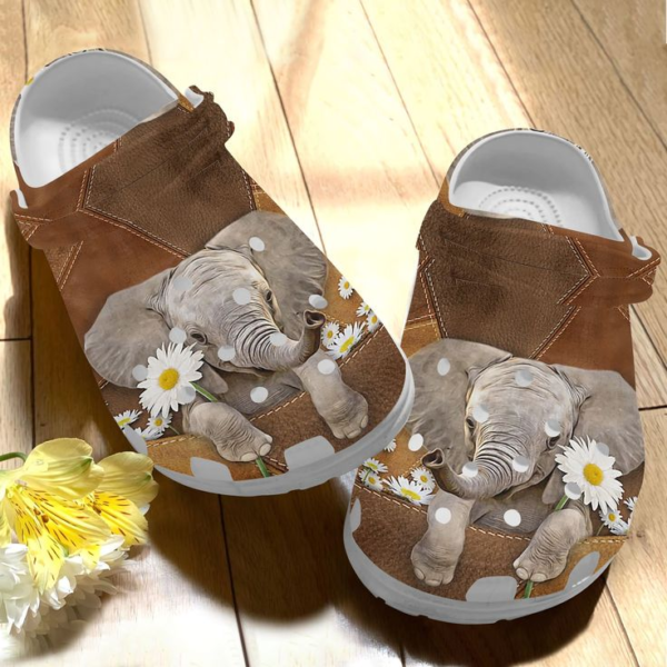 Cute Baby Elephant With Tiny Daisies Clogs Shoes