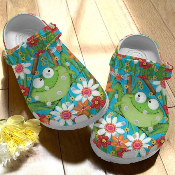 Funny Frog Floral Pattern Crocs Shoes
