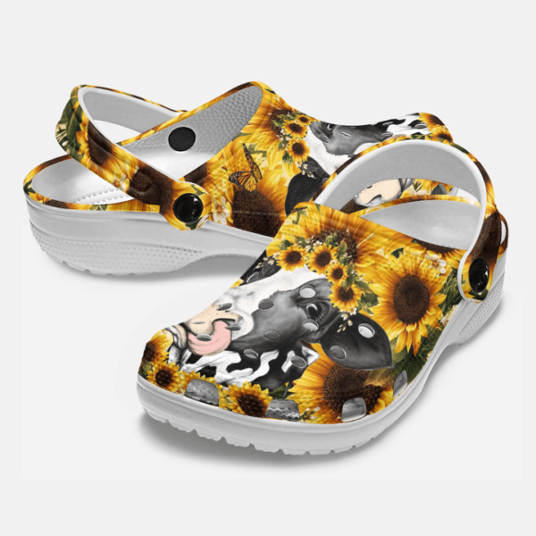 Funny Cow Sunflower Pattern Clogs Shoes, Unisex Animal Print Slippers