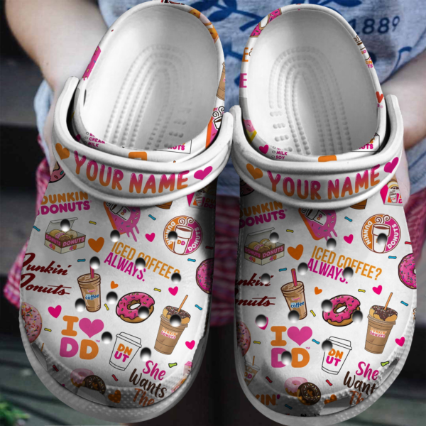 Personalized Love Dunkin Donuts Clogs, Fuzzy Clogs For Kids And Adults