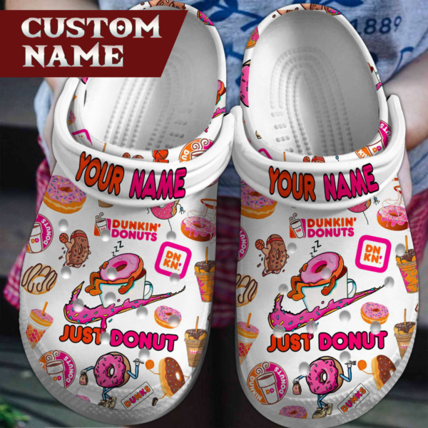 Colorful Dunkin Donuts Swoosh Crocs, Comfortable Just Donuts Crocs For Kids And Adults
