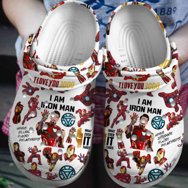 Marvel Iron Man - I Love You 3000 Clogs, Marvel Superhero Clogs For Kids And Adults