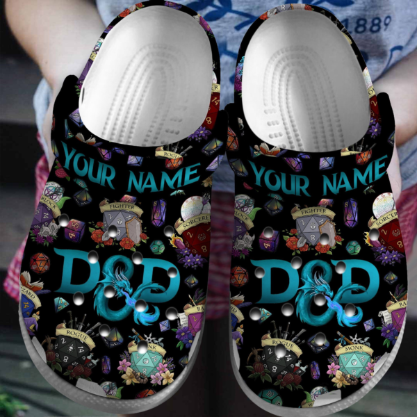 Personalized Dungeons And Dragons Floral Black Clogs