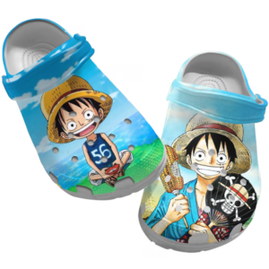 Funny Monkey D. Luffy Blue And White Clogs, One Piece Slippers