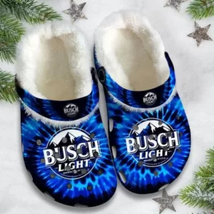 Busch Light Beer Blue Tie Dye Pattern Fleece Clogs