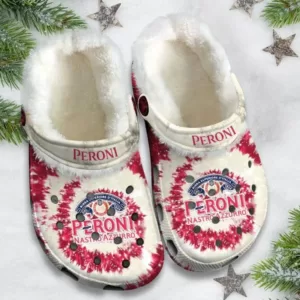 Peroni Nastro Azzurro Beer Tie Dye Pattern Fleece Clogs, Warm Fleece Clogs For Winter, Unisex Fleece Lined Clogs