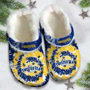 Twisted Tea Hard Ice Tea Tie Dye Pattern Fleece Clogs, Warm Fleece Clogs For Winter, Unisex Fleece Lined Clogs