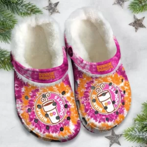 Dunkin's Donut Tie Dye Pattern Fleece Clogs, Warm Fleece Clogs For Winter, Unisex Fleece Lined Clogs