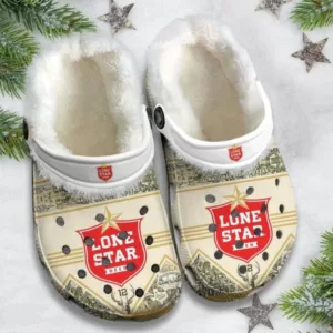 Vintage Lone Star Beer Fleece Clogs, Warm Fleece Clogs For Winter, Unisex Fleece Lined Clogs