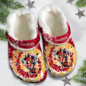 Tie Dye Captain Morgan Fleece Clogs, Warm Fleece Clogs For Winter, Unisex Fleece Lined Clogs