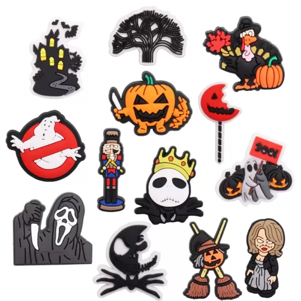 Pumpkin Boo Ghost, Skull Jack Skellington, Terrible Castle PVC Shoe Charms, Shoes Decorations for Clogs, Halloween Clogs Charms