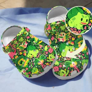 Grass Type Pokemon Pattern Clogs, Green Clogs