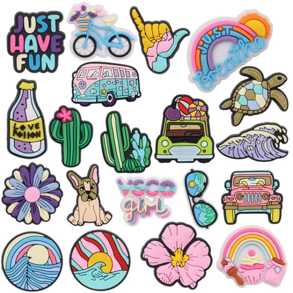 Summer Style Bus Rainbow Cactus Flowers Accessories Crocs Charms, Camping Jibbitz