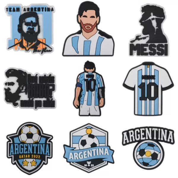 Football World Champion Croc Charms, Argentina Messi 10 PVC Shoe Decorations Clogs Sandals Accessories Women Men Party Gifts Crocs Charms
