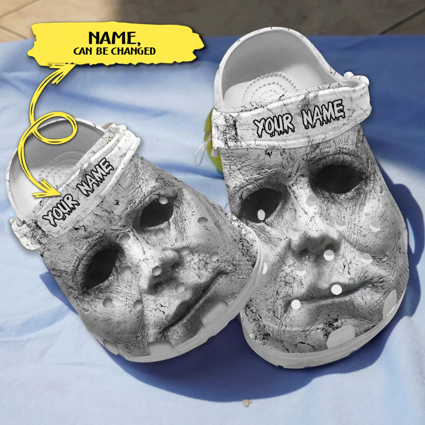 Scary Michael Myers Grey Face Halloween Custom Name Crocs