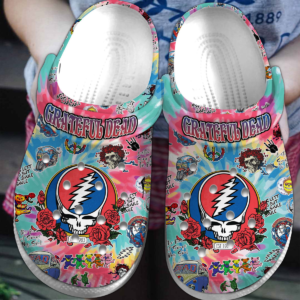 Grateful Dead Music Band Pink And Blue Tie Dye Pattern Clogs