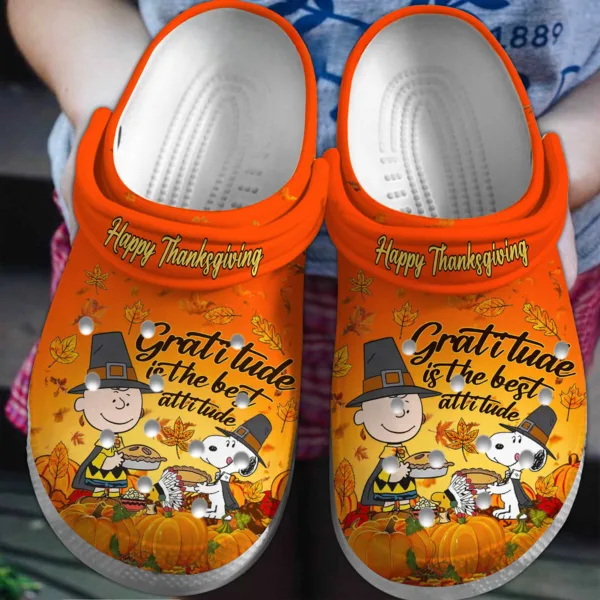 Peanuts Snoopy Happy Thanksgiving Day Orange Crocs For Kids And Adults