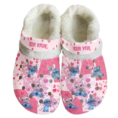 Customized Pink Heart Design Stitch & Angel Fleece Clogs