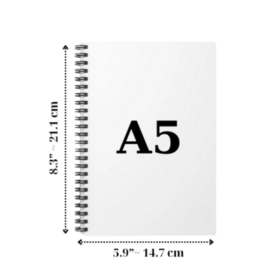 A5 (5.9” x 8.3” / 14.7 × 21.1 cm)