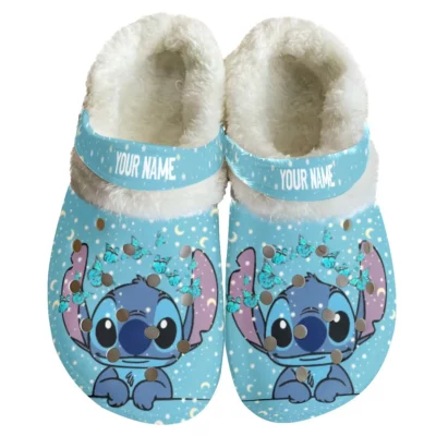 Beautiful Personalized Stitch Fleece Light Blue Clogs