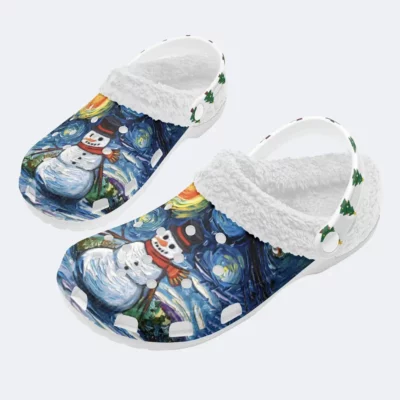 Beautiful Snowman & The Starry Night Fleece Lined Clogs For Men And Women