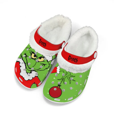 Cute Grinch Christmas Holiday Fleece Clogs, Perfect Shoes For Winter