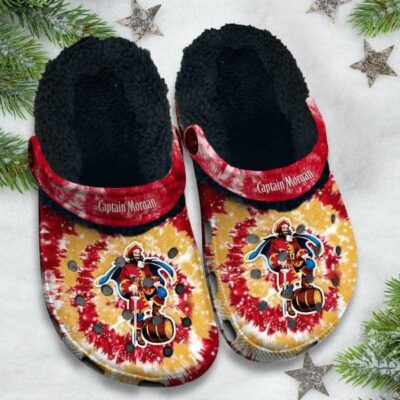 Tie Dye Captain Morgan Fleece Clogs, Warm Fleece Clogs For Winter, Unisex Fleece Lined Clogs