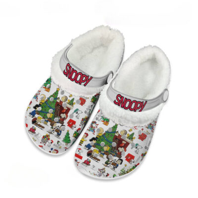  Merry Christmas Snoopy Cartoon Winter Fleece Lined Clogs