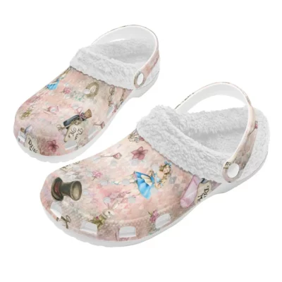 Vintage Alice In The Wonderland Fleece Lined Clogs For Women