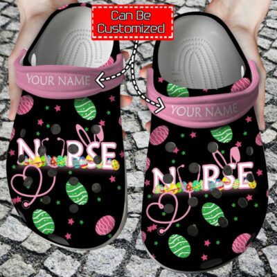 customized-black-sandals-happy-easter-clogs-for-nurse-zlteo