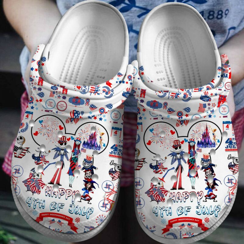 happy-4th-of-july-jack-and-sally-halloween-white-clogs-for-kids-and-adults-fast-shipping-2s87a