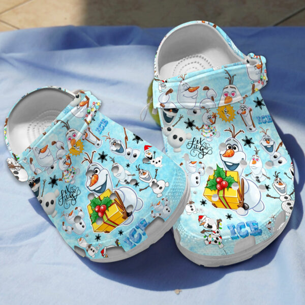 Merry Christmas Olaf With Gift Box Blue Clogs Fast Shipping Worldwide